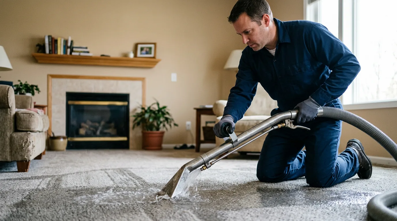 Water damage restoration technician working near Norman, AR